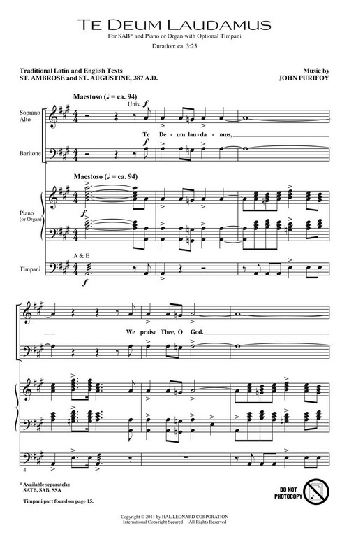 Te Deum Laudamus, for SAB and Piano