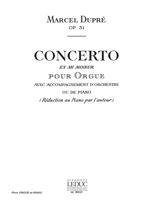 Concerto en Mi mineur, Op. 31, pour orgue ou piano. 9790046280139