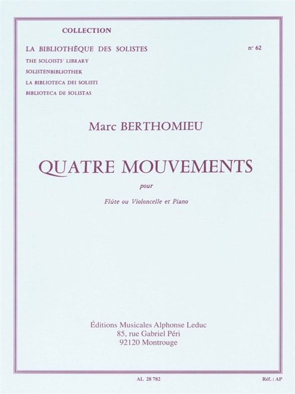 Quatre mouvements, pour flûte ou violoncelle et piano