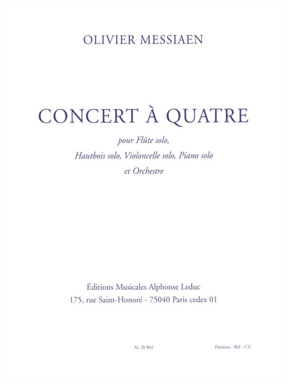 Concert à Quatre, pour flûte solo, hautbois solo, violoncelle solo, piano solo et orchestre, Score