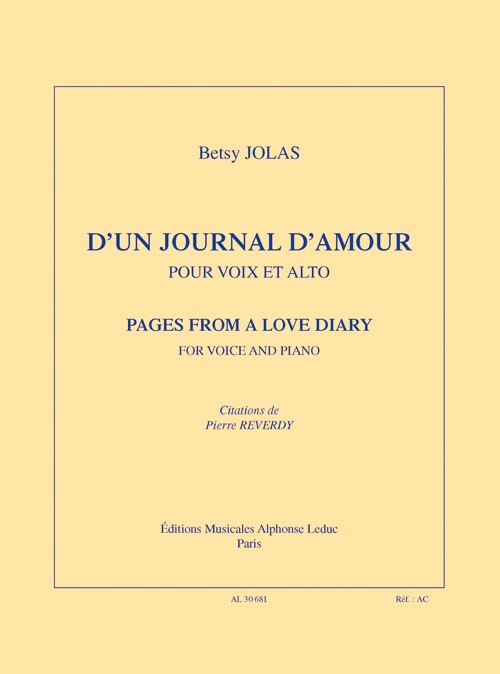 D'un journal d'amour, pour voix et alto = Pages From a Love Diary, for Voice and Viola. 9790046306815