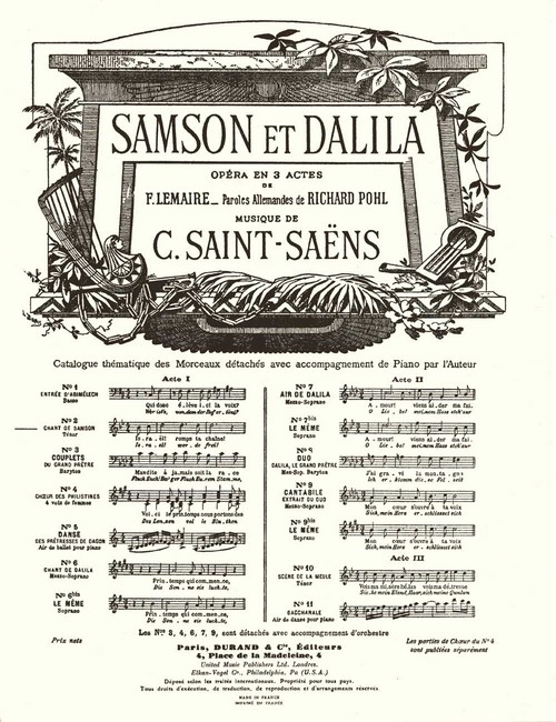 Samson et Dalila nº 2, chant de Samson, ténor et piano