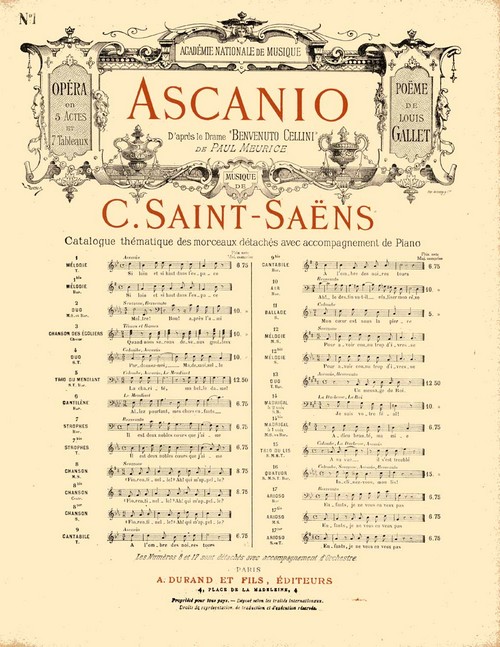 Ascanio, opéra en 5 actes et 7 tableaux, nº 1: pour chant et piano