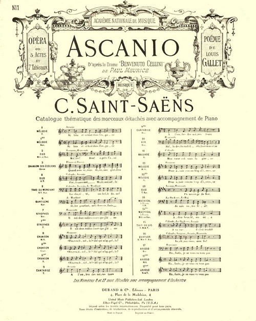 Ascanio, opéra en 5 actes et 7 tableaux, nº 11: pour chant et piano. 9790044024605