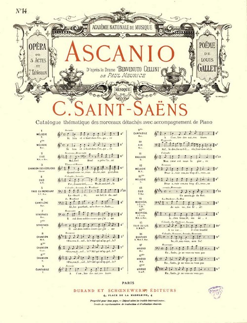 Ascanio, opéra en 5 actes et 7 tableaux, nº 14: pour chant et piano. 9790044024629