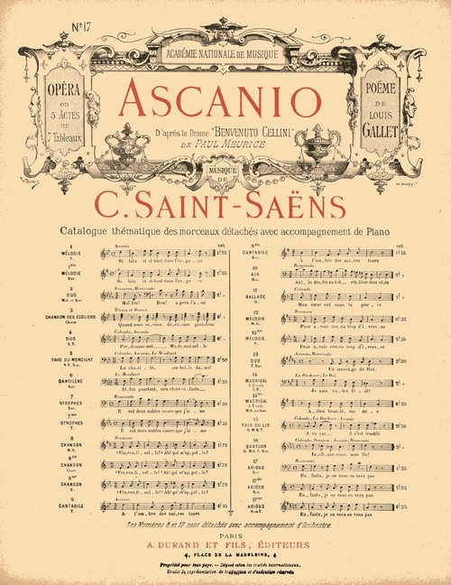 Ascanio, opéra en 5 actes et 7 tableaux, nº 17: pour chant et piano