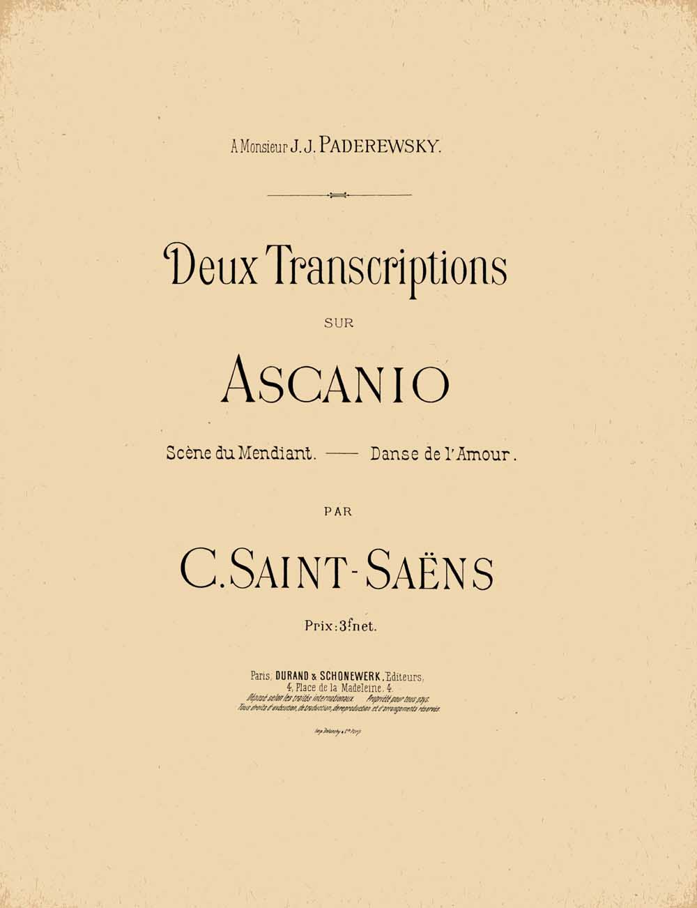 Deux transcriptions sur Ascanio: Scène du Mendiant - Danse de l'amour, Piano. 9790044025039