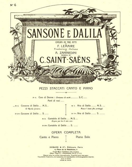 Sansone e Dalila nº 6, canzone di Dalila: pezzi staccati canto (mezzo) e piano