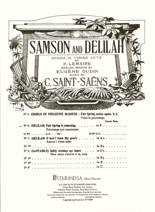 Samson and Delilah No 6 in E: Fair Spring is Returning, Vocal Score