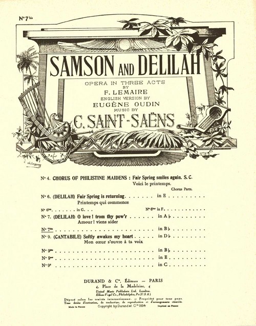 Samson and Delilah No 7 bis in Bb, Vocal Score. 9790044027071