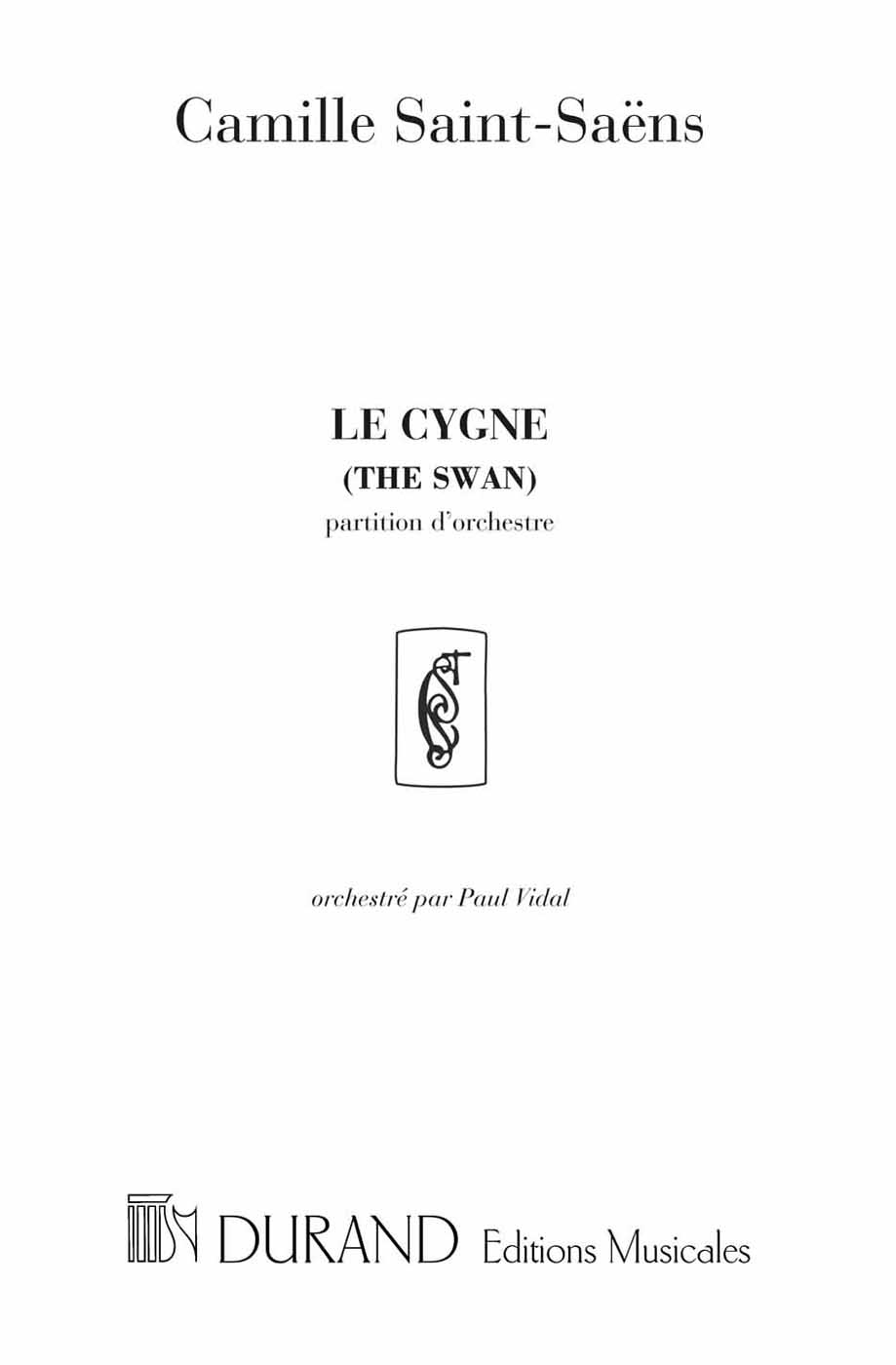 The Swan (Carnival of the Animals), Cello and Chamber Orchestra, Score