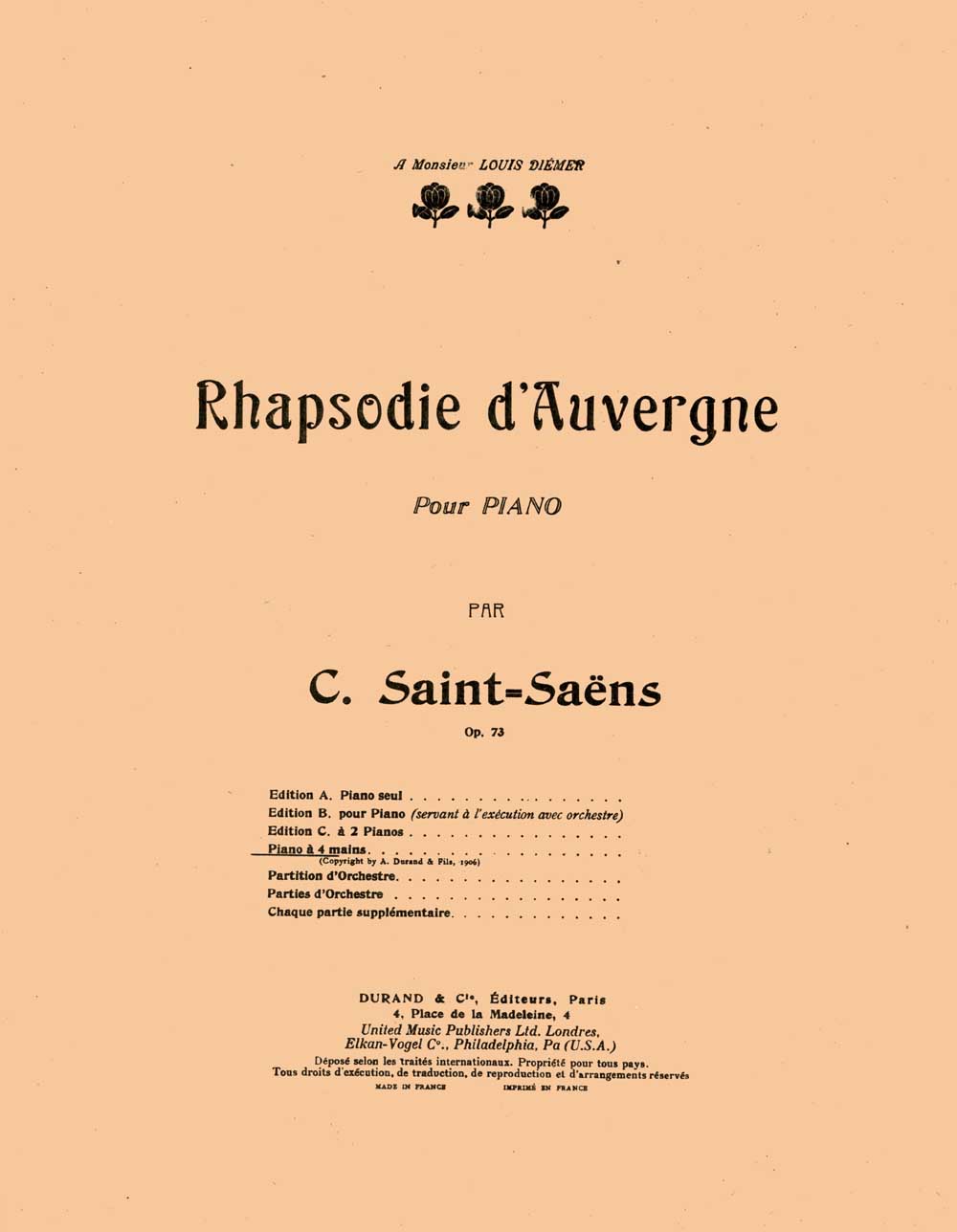 Rhapsodie d'Auvergne opus 73, piano à 4 mains