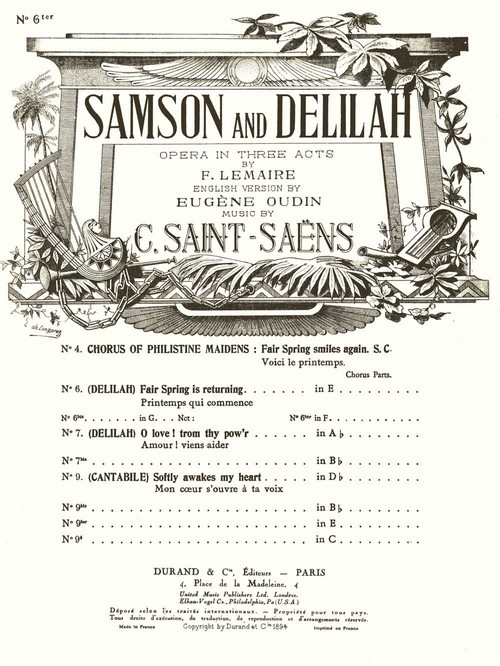 Samson and Delilah No 6ter in F, Vocal Score. 9790044037414