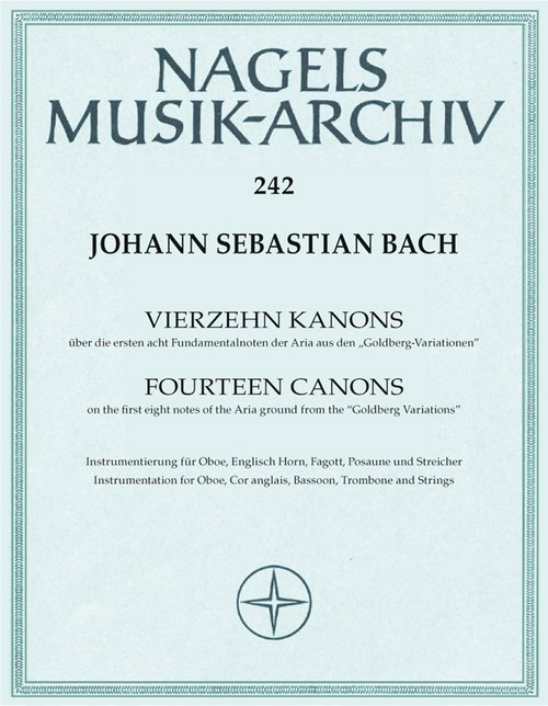 Fourteen Canons, on the first notes of the Aria ground from the Goldberg Variations, instrumentation for Oboe, Cor anglais, Bassoon, Trombone and Strings. 9790006011452 Fourteen Canons, on the first notes of the Aria ground from the Goldberg Variations, instrumentation for Oboe, Cor anglais, Bassoon, Trombone and Strings. 9790006011452