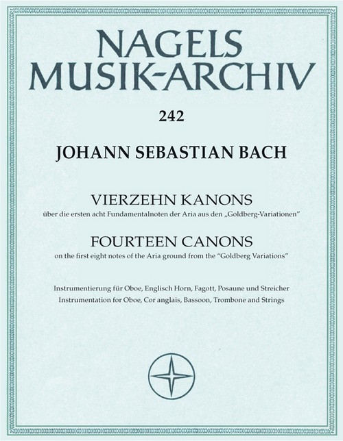 Fourteen Canons, on the first notes of the Aria ground from the Goldberg Variations, instrumentation for Oboe, Cor anglais, Bassoon, Trombone and Strings. 9790006011452