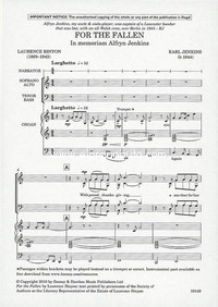 For the Fallen, (In memoriam Alfryn Jenkins), for mixed choir (SAATTBB), narrator and organ, trumpet ad libitum, organ score