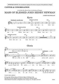 Mass of Blessed John Henry Newman, for cantor, congregation (unison) and organ with mixed choir (SATB),  brass instruments and timpani ad libitum, choral part