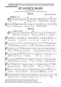 St Anne's Mass, New edition 2011, for cantor, unison choir (congregation) and organ, mixed choir (SAATB) ad libitum, separate part