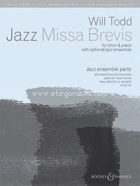 Jazz Missa Brevis, for mixed choir (SATB divisi) and piano, jazz trio (piano, bass and drums) or jazz ensemble (alto saxophone, 2 trumpets, drums and bass) ad libitum, set of parts. 9781784542207