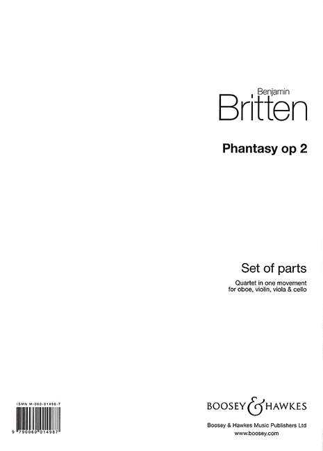 Phantasy op. 2, Quartet in one Movement, for Oboe, Violin, Viola and Violoncello, set of parts