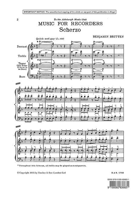 Scherzo, for 4 recorders (SATB), performance score