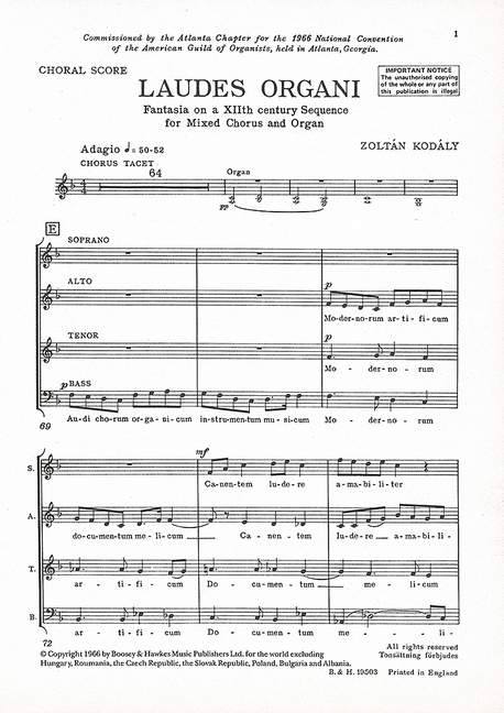 Laudes Organi, Fantasia on a XIIth century Sequence, for mixed choir (SATB) and organ, choral score