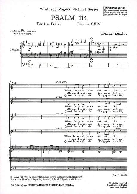 Psalm 114, for mixed choir (SATB) and organ, organ score