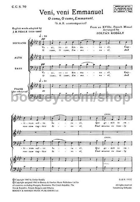 Veni, veni Emmanuel No. 70, O come, O come, Emmanuel, for mixed choir (SAB) a cappella