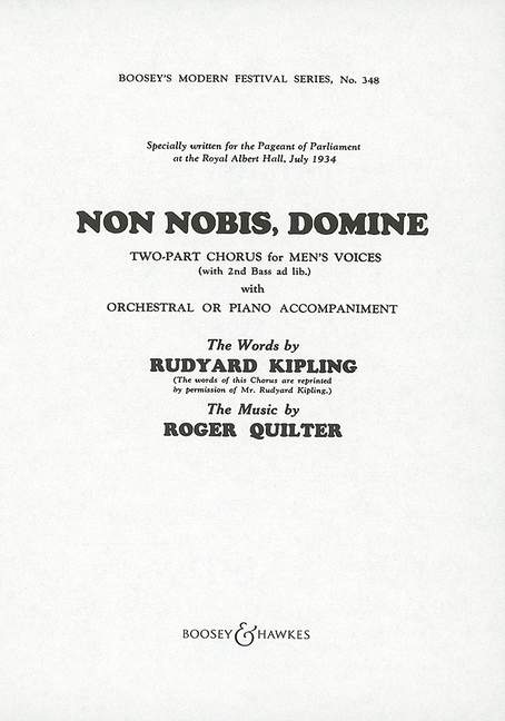 Non Nobis, Domine, for men's choir (TB, second B ad libitum) and orchestra (piano), vocal/piano score