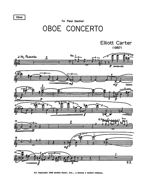 Oboe Concerto, for oboe and orchestra, separate part