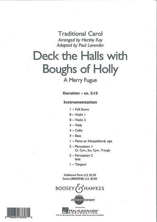 Deck the Halls with Boughs of Holly, A Merry Fugue, for string orchestra, score. 9790051778928