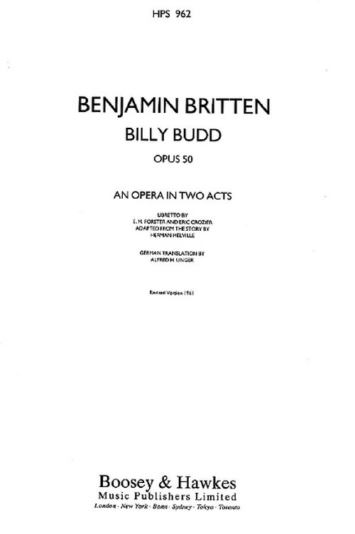 Billy Budd op. 50 HPS 962, Opera in two acts, for soloists, choir and orchestra, study score