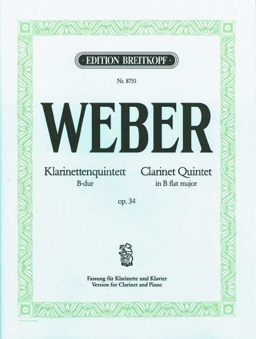 Quintet in Bb major Op. 34 J.182, Breitkopf Urtext, clarinet, 2 violins, viola and cello