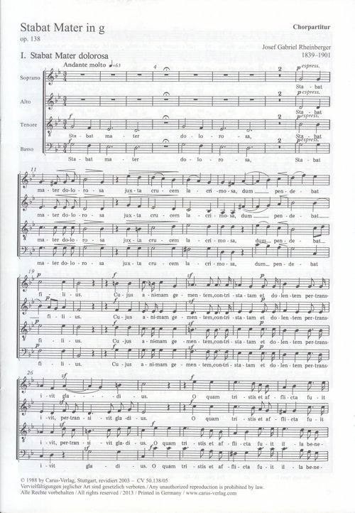 Stabat Mater in G-moll, Op. 138. SATB without accompaniment