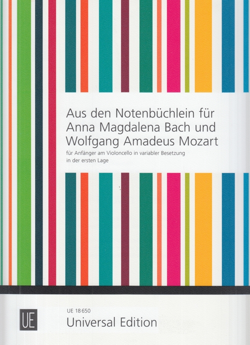 From the Notebooks for Anna Magdalena Bach and Wolfgang Amadeus Mozart. For beginners on the violoncello (in variable setting) in the first position